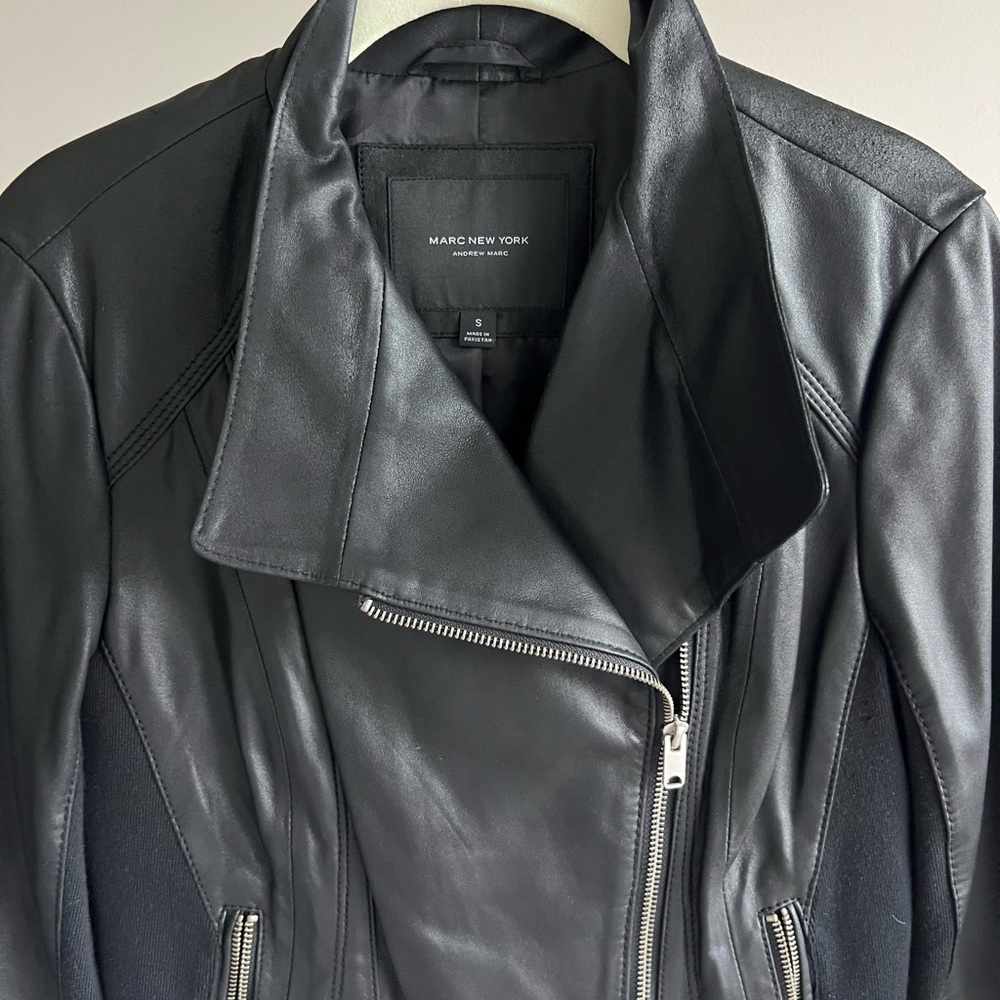 Andrew Marc. Faux Leather Ribbed Panel Jacket. - Picture 7 of 15